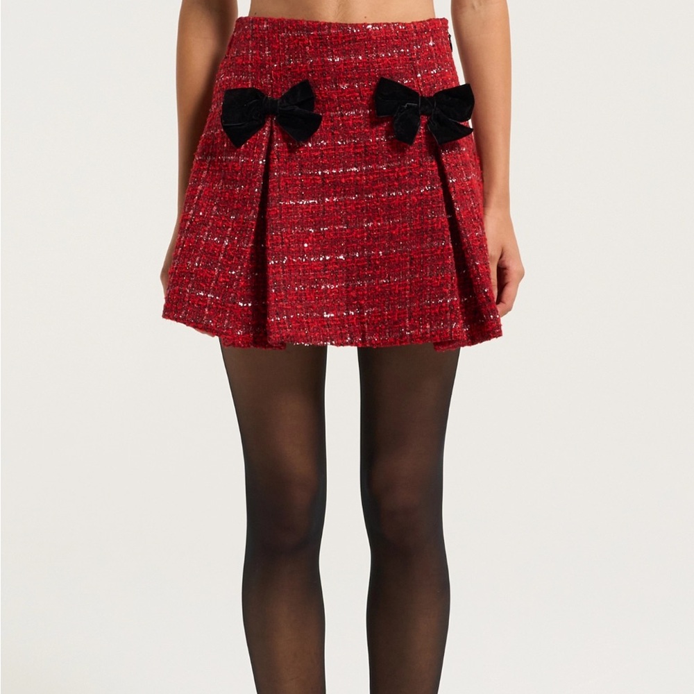 Moon River Red Plaid Crop Jacket & Mini Skirt Suit Set w/ Ribbon | Size S | NWT - Picture 7 of 8